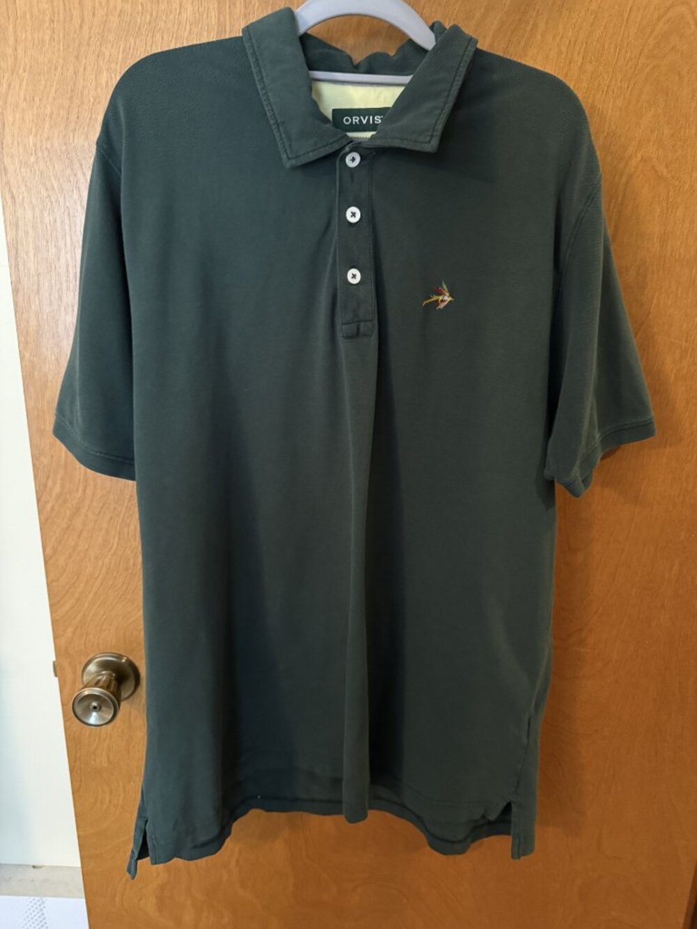 Orvis Mens Solid Dark Green Heavy Cotton Polo Shirt Size Large Short Sleeve - Picture 2 of 7